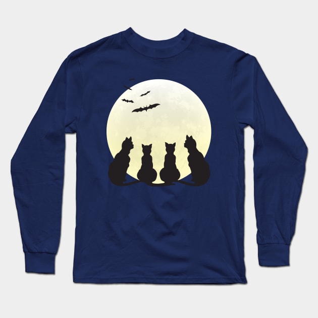 Cats & the Full Moon Long Sleeve T-Shirt by KneppDesigns